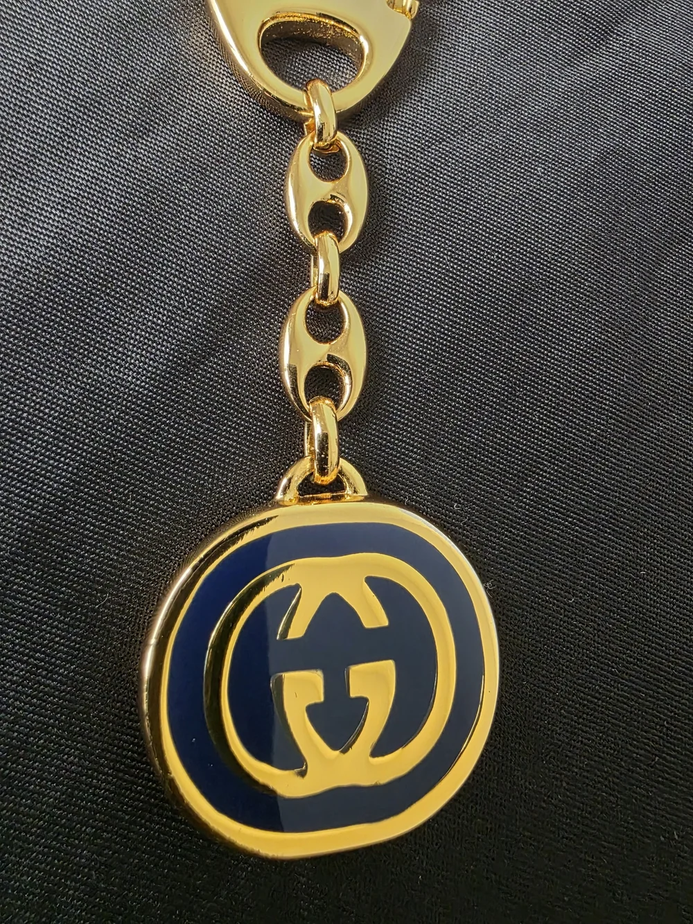 Auth Gucci Interlocking GG Gold/Blue Keychain